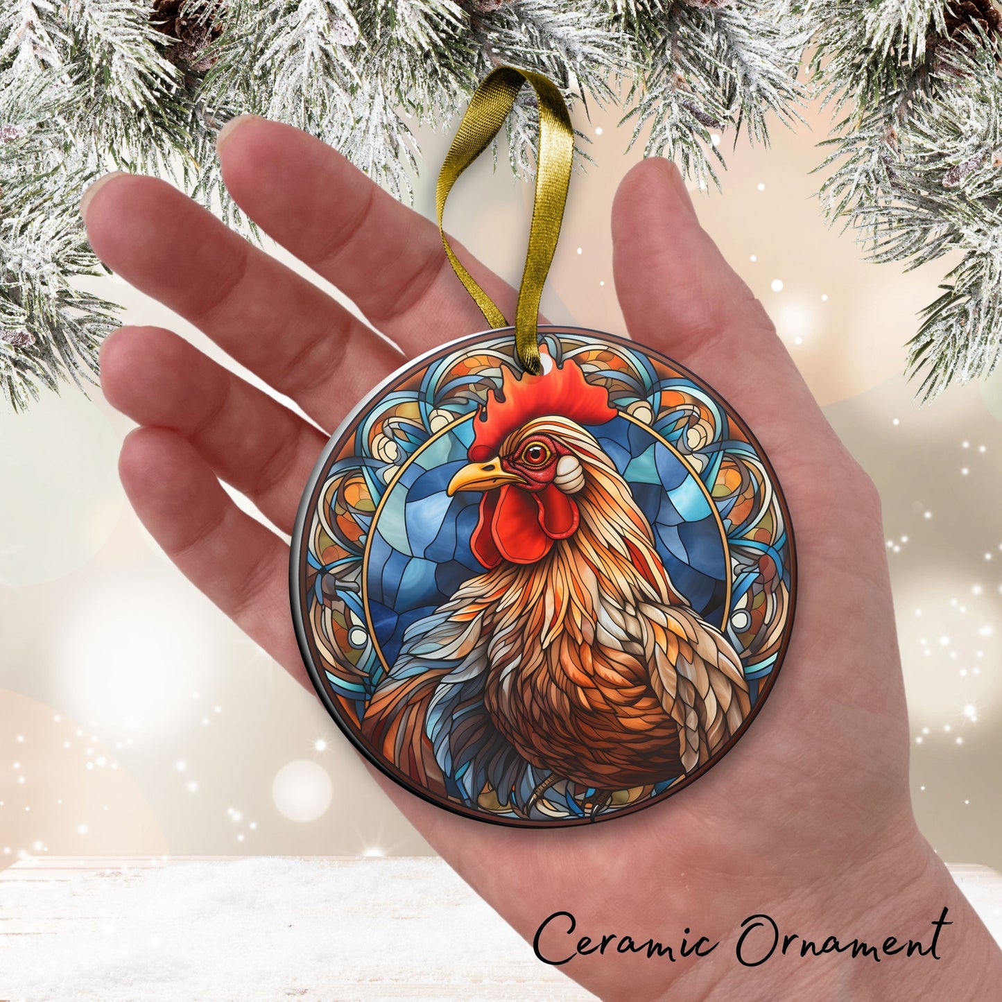 Stained Glass Farmhouse Christmas Animal Ceramic Ornament 71-18