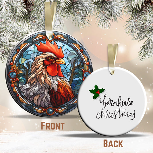Stained Glass Farmhouse Christmas Animal Ceramic Ornament 71-18