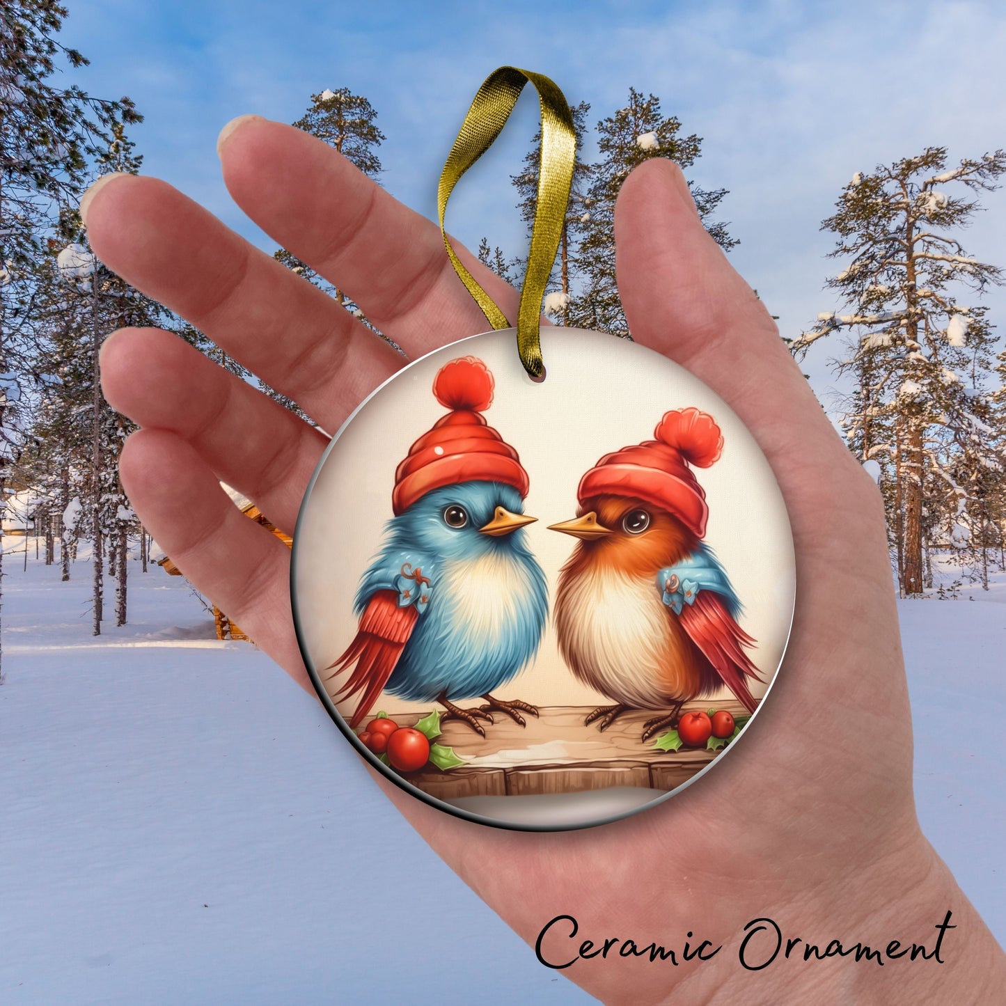 You and Me Funny Bird Christmas Ceramic Ornament 45-54