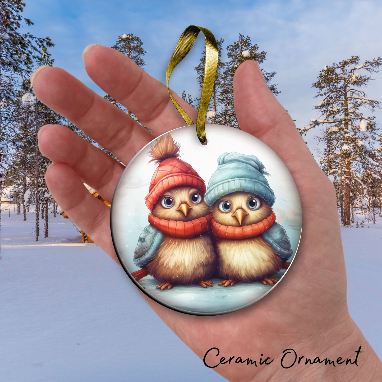 You and Me Funny Bird Christmas Ceramic Ornament 45-48