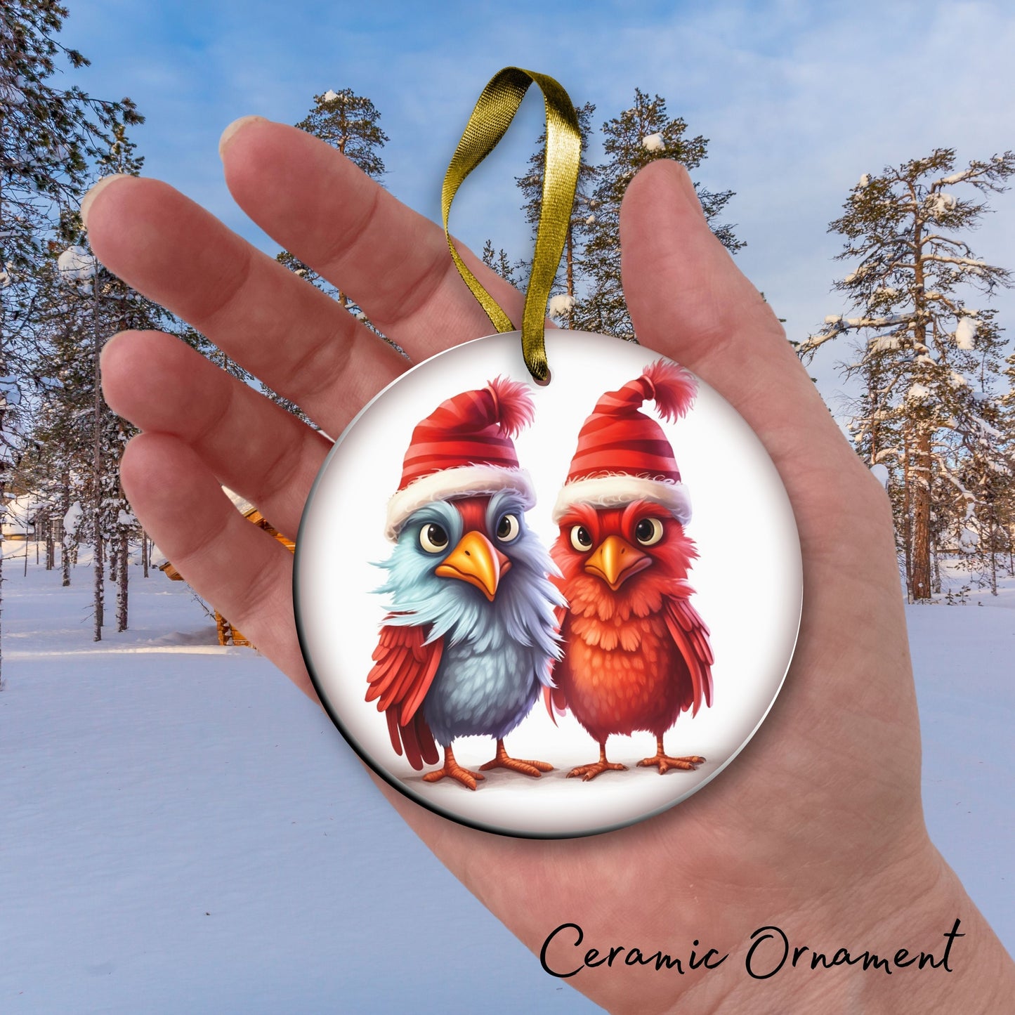 You and Me Funny Bird Christmas Ceramic Ornament 45-66