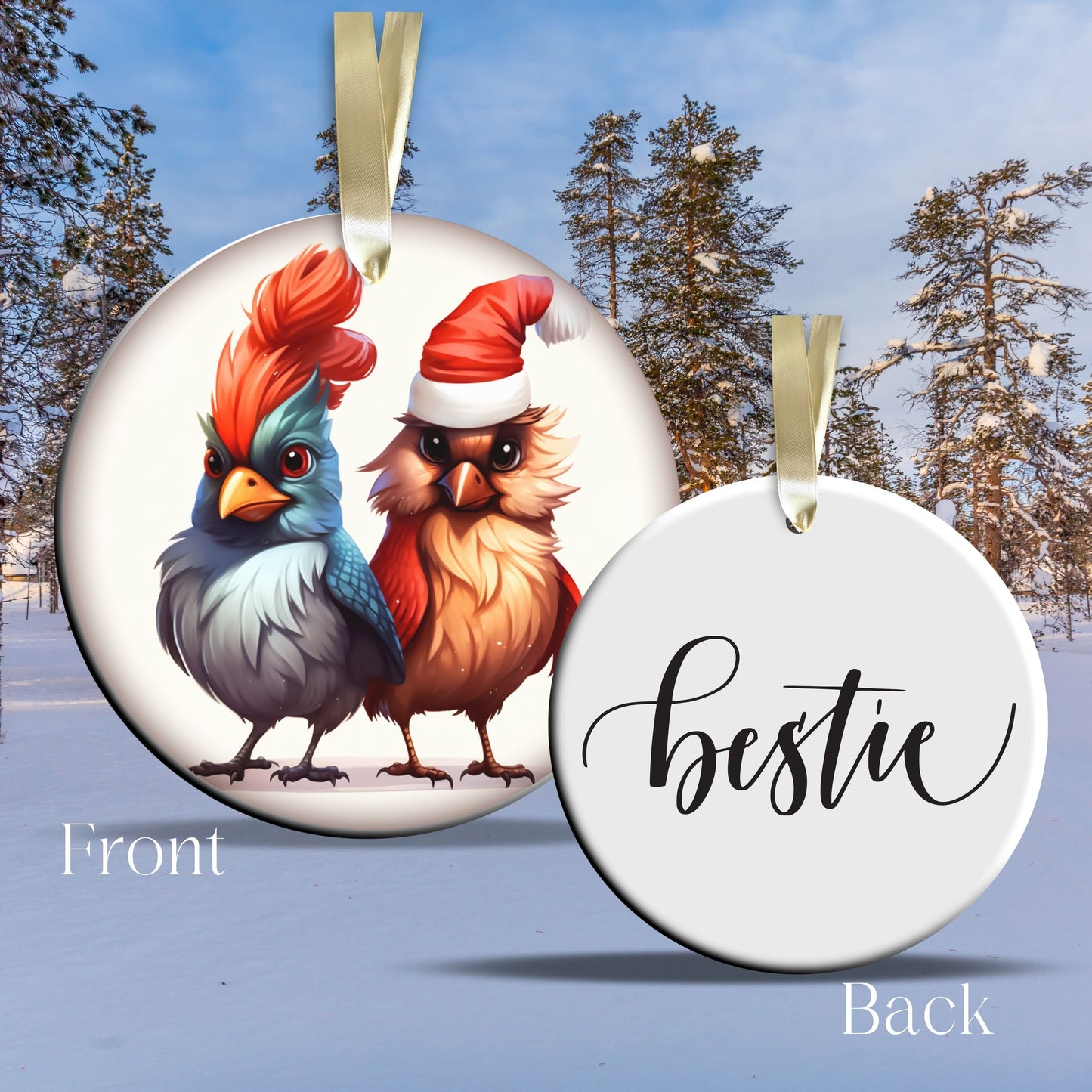 Besties Funny Bird Christmas Ceramic Ornament 45-57