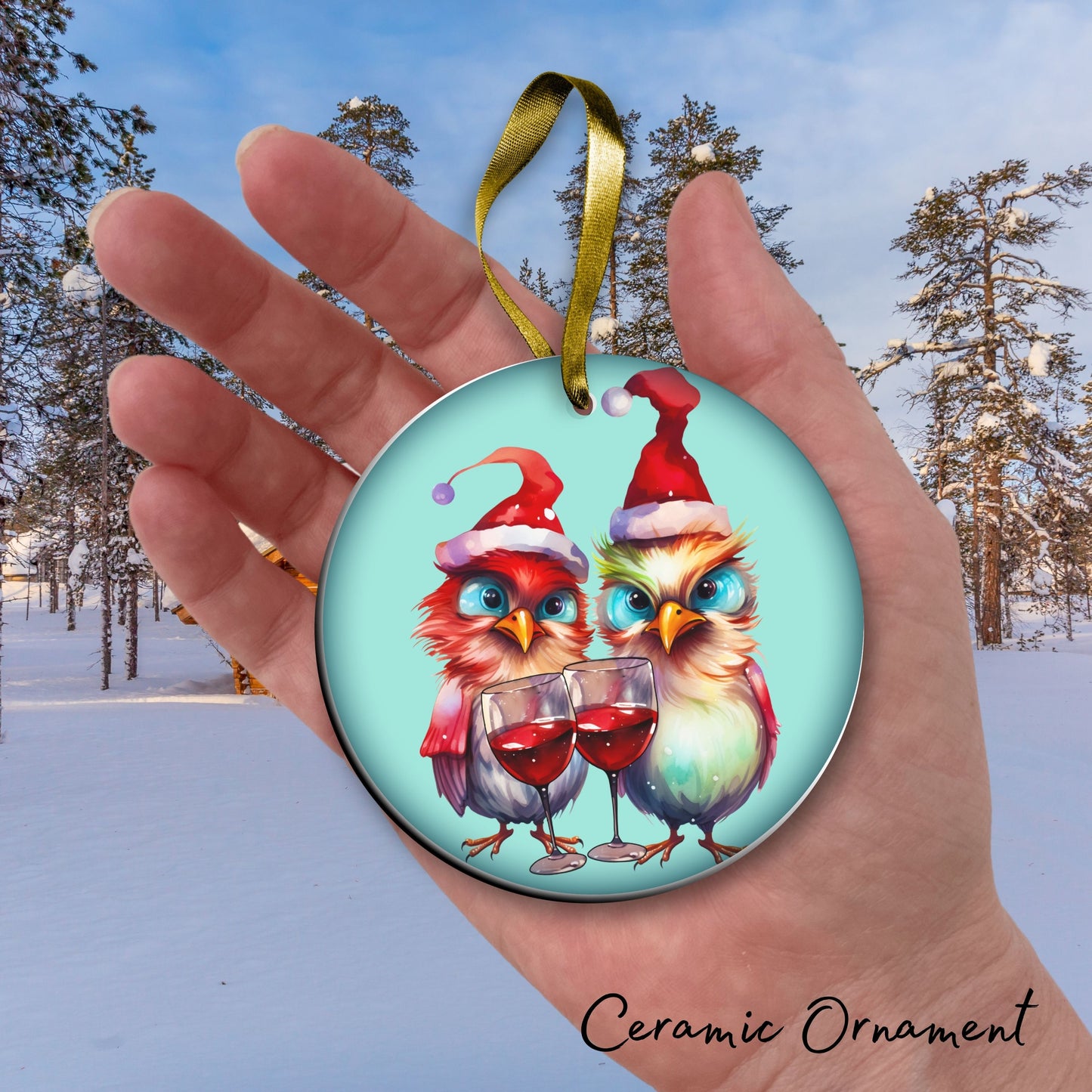 You and Me Funny Bird Christmas Ceramic Ornament 45-72