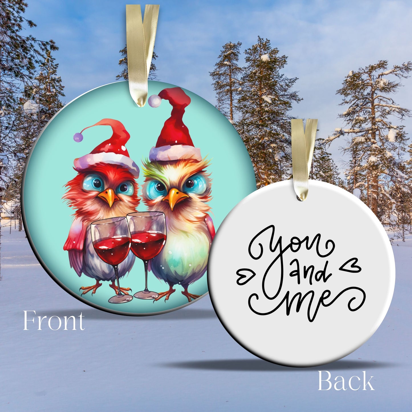 You and Me Funny Bird Christmas Ceramic Ornament 45-72