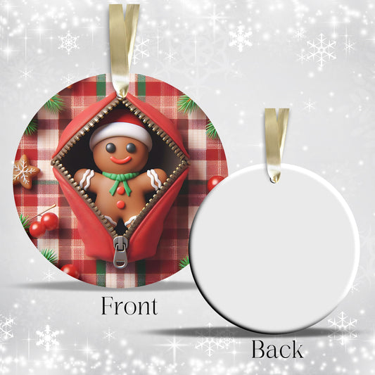Cute Gingerbread Man 3D Zipper Ornament Christmas Plaid 78-02