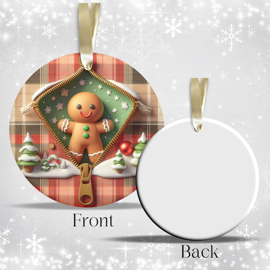 Cute Gingerbread Man 3D Zipper Ornament Christmas Plaid 78-04