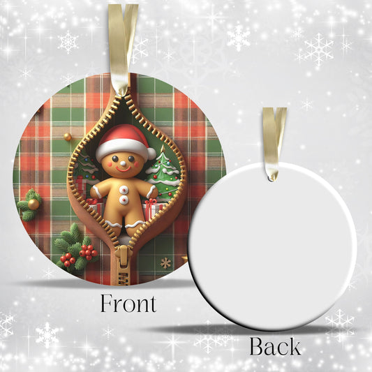 Cute Gingerbread Man 3D Zipper Ornament Christmas Plaid 78-05