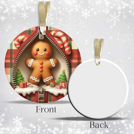 Cute Gingerbread Man 3D Zipper Ornament Christmas Plaid 78-06