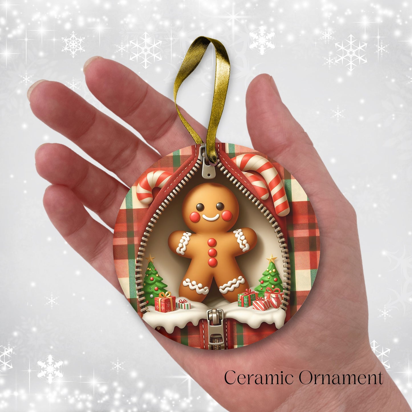 Cute Gingerbread Man 3D Zipper Ornament Christmas Plaid 78-06