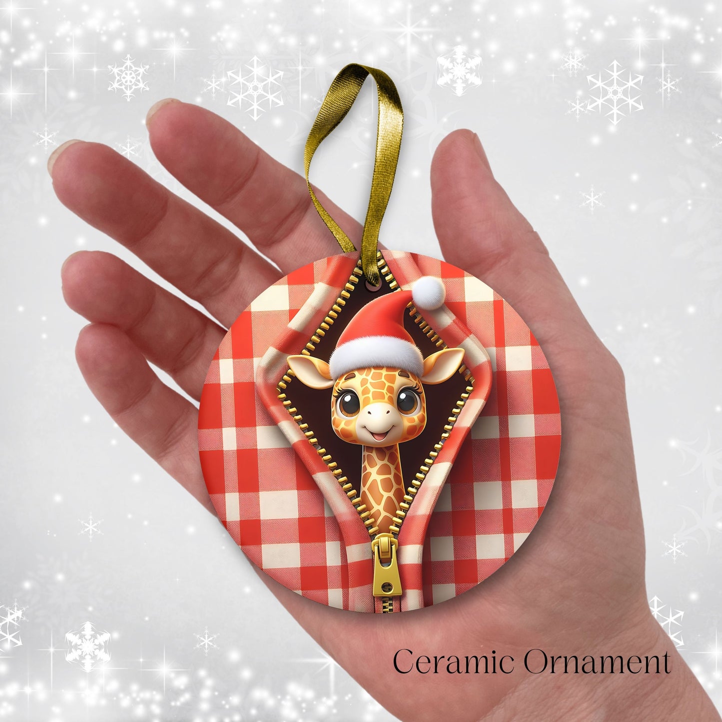 Cute Girrafe 3D Zipper Ornament Christmas Plaid 78-01