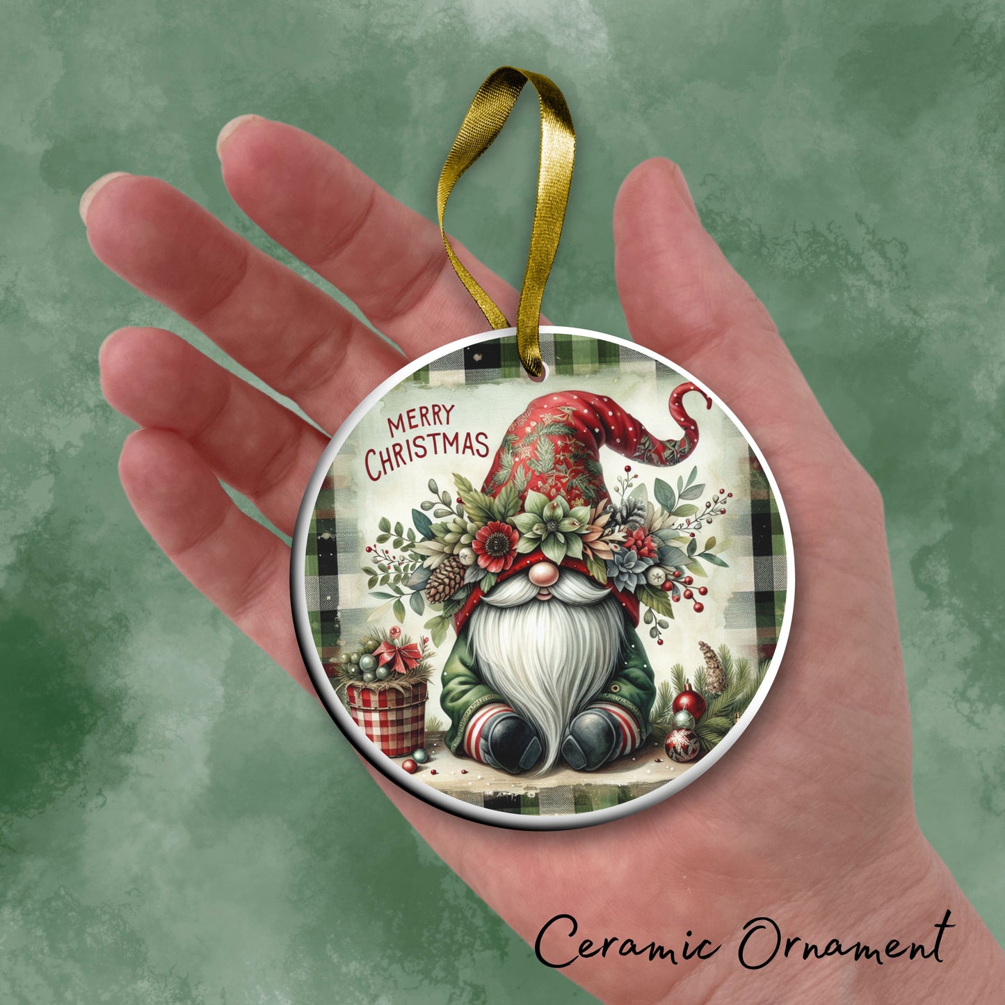 Gnome Christmas Ceramic Ornament 32-26