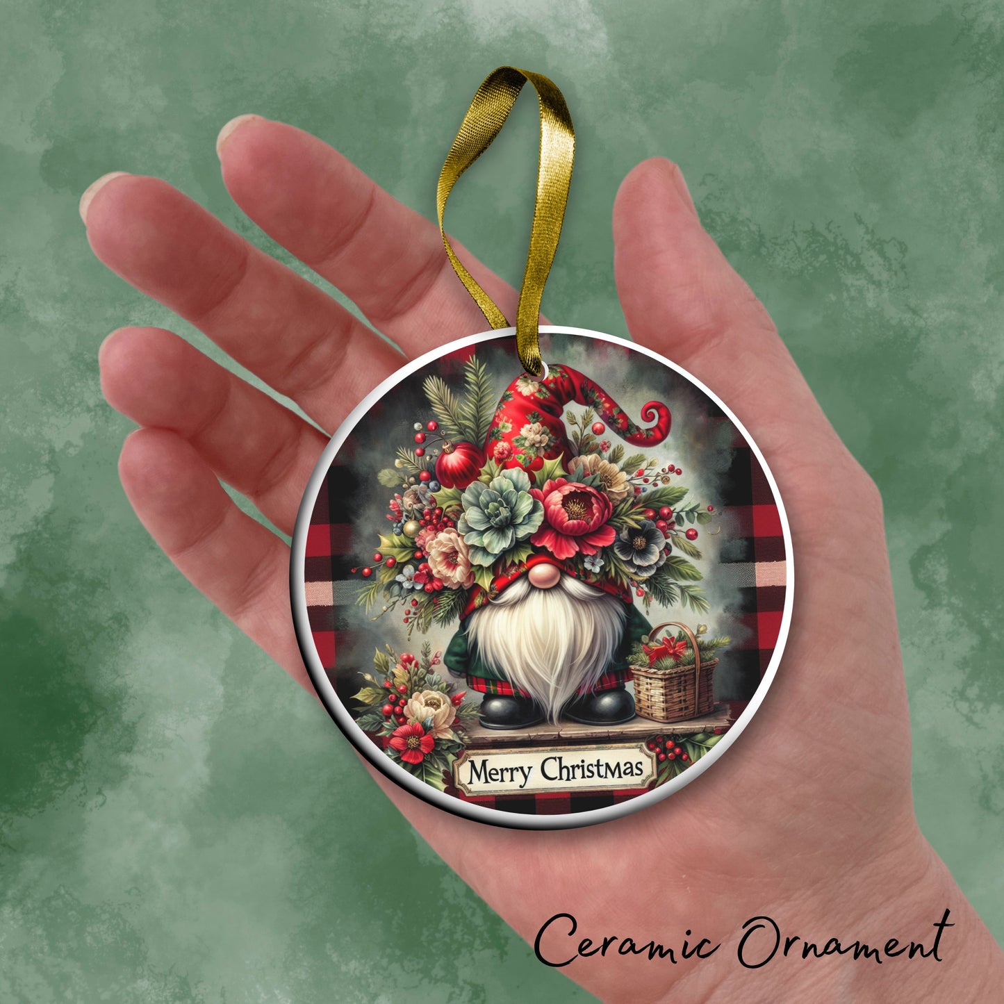Gnome Christmas Ceramic Ornament 32-27