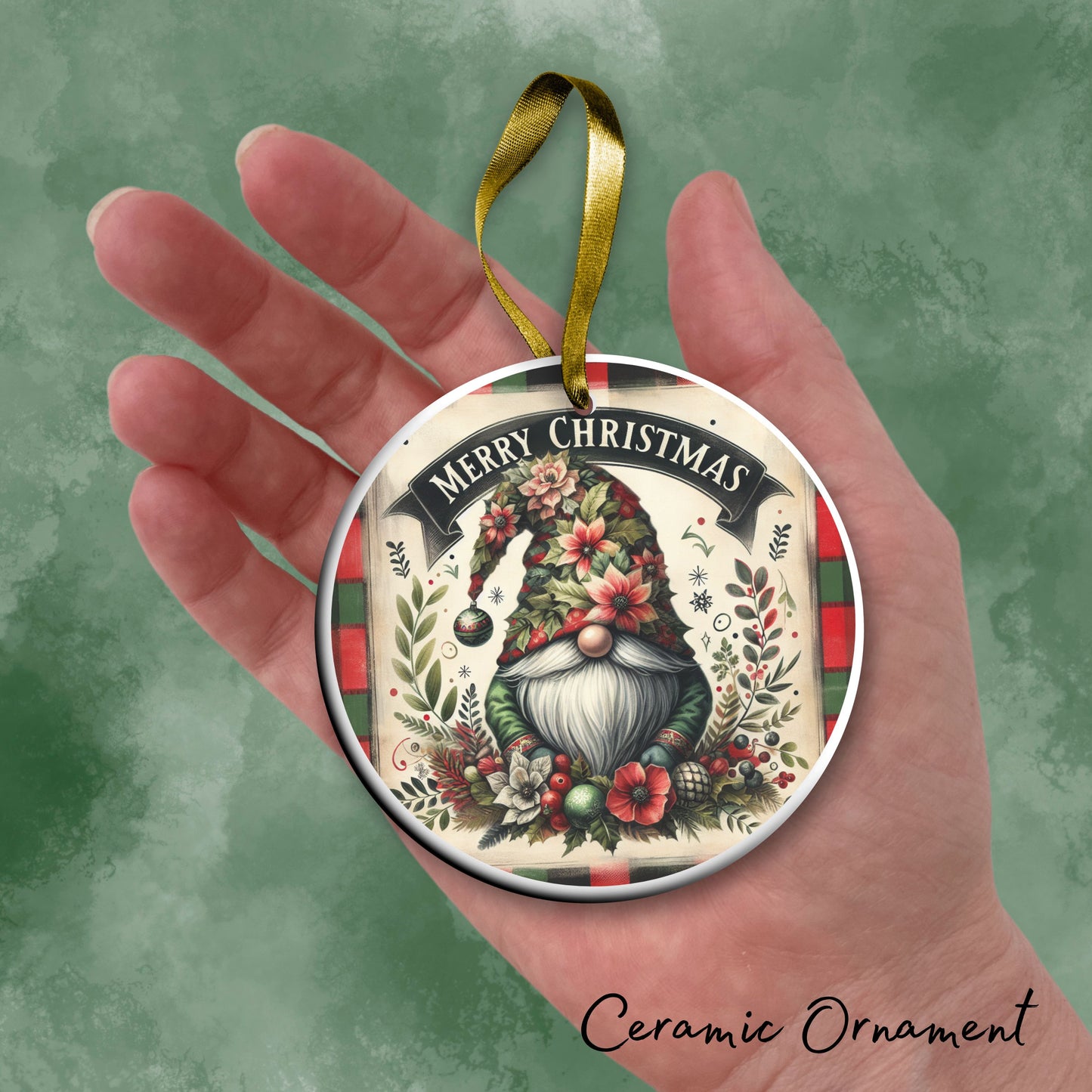 Gnome Christmas Ceramic Ornament 32-28