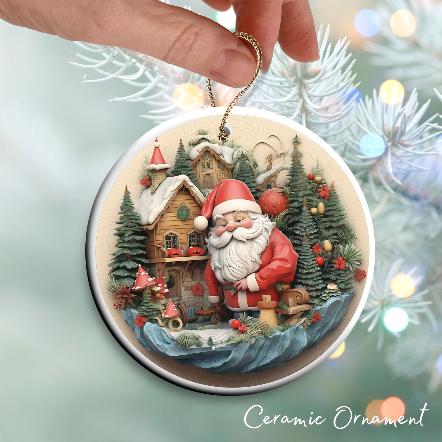 Whimsical Gnome Christmas Ceramic Ornament 70-03