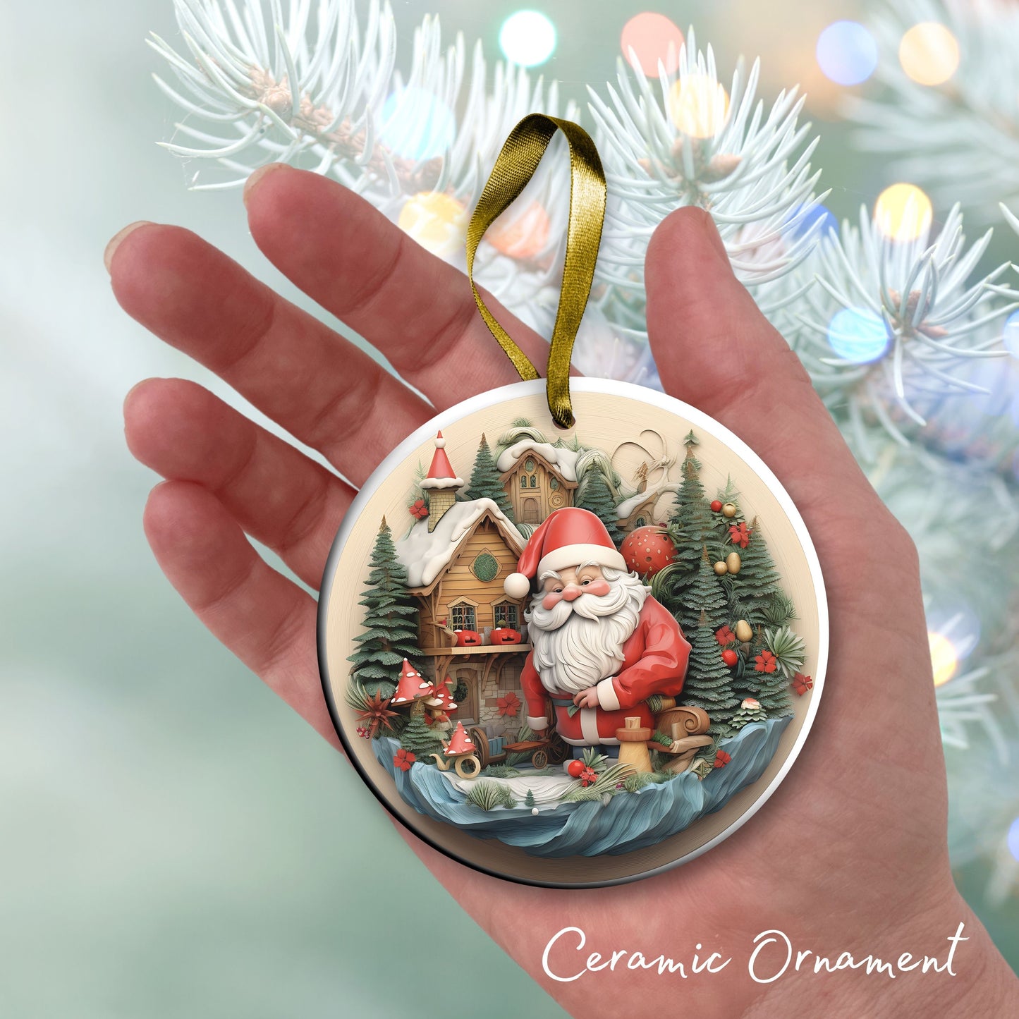 Whimsical Gnome Christmas Ceramic Ornament 70-03