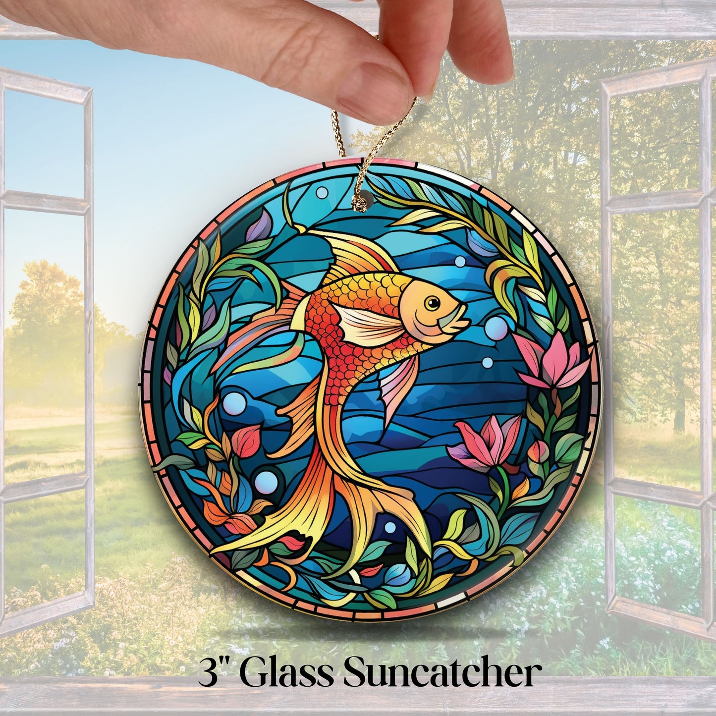Unique Gold Fish Vibrant Colors Glass Suncatcher Stained Glass 112-08