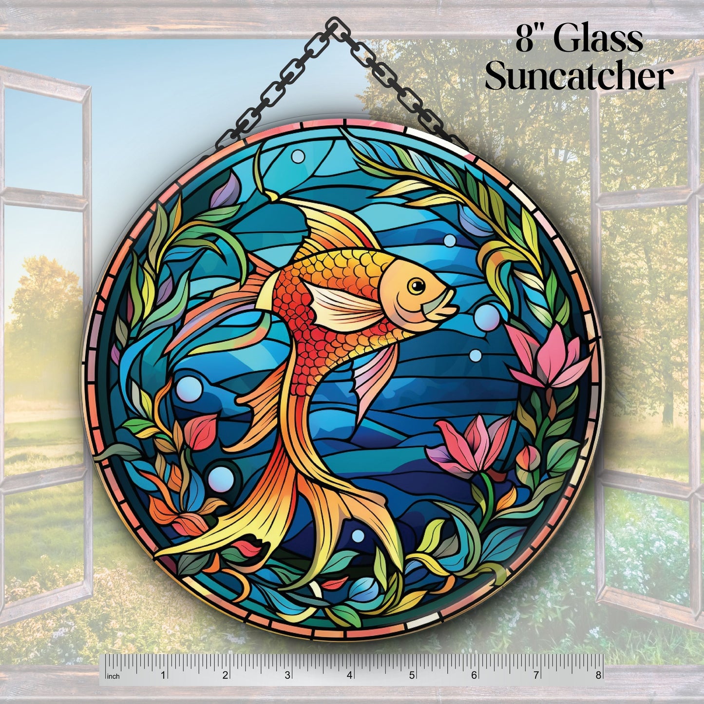 Unique Gold Fish Vibrant Colors Glass Suncatcher Stained Glass 112-08
