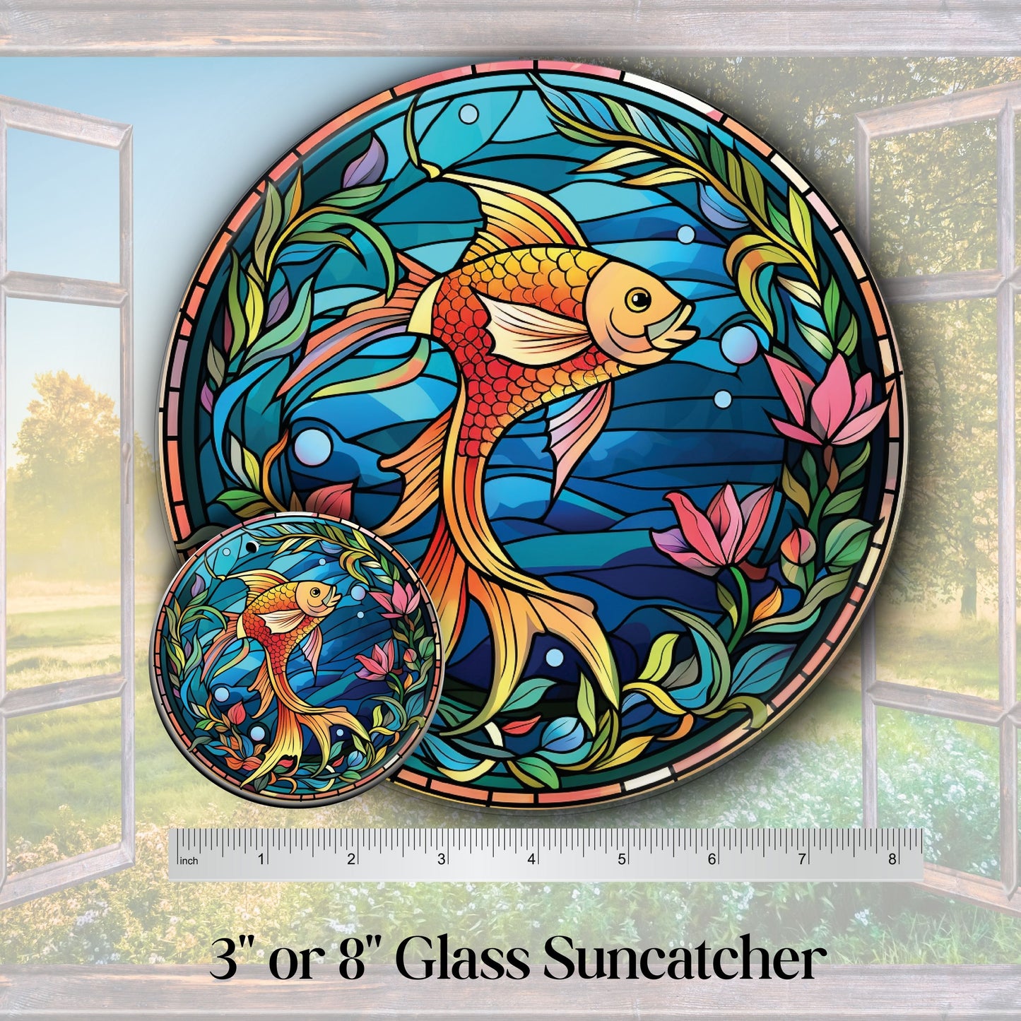 Unique Gold Fish Vibrant Colors Glass Suncatcher Stained Glass 112-08