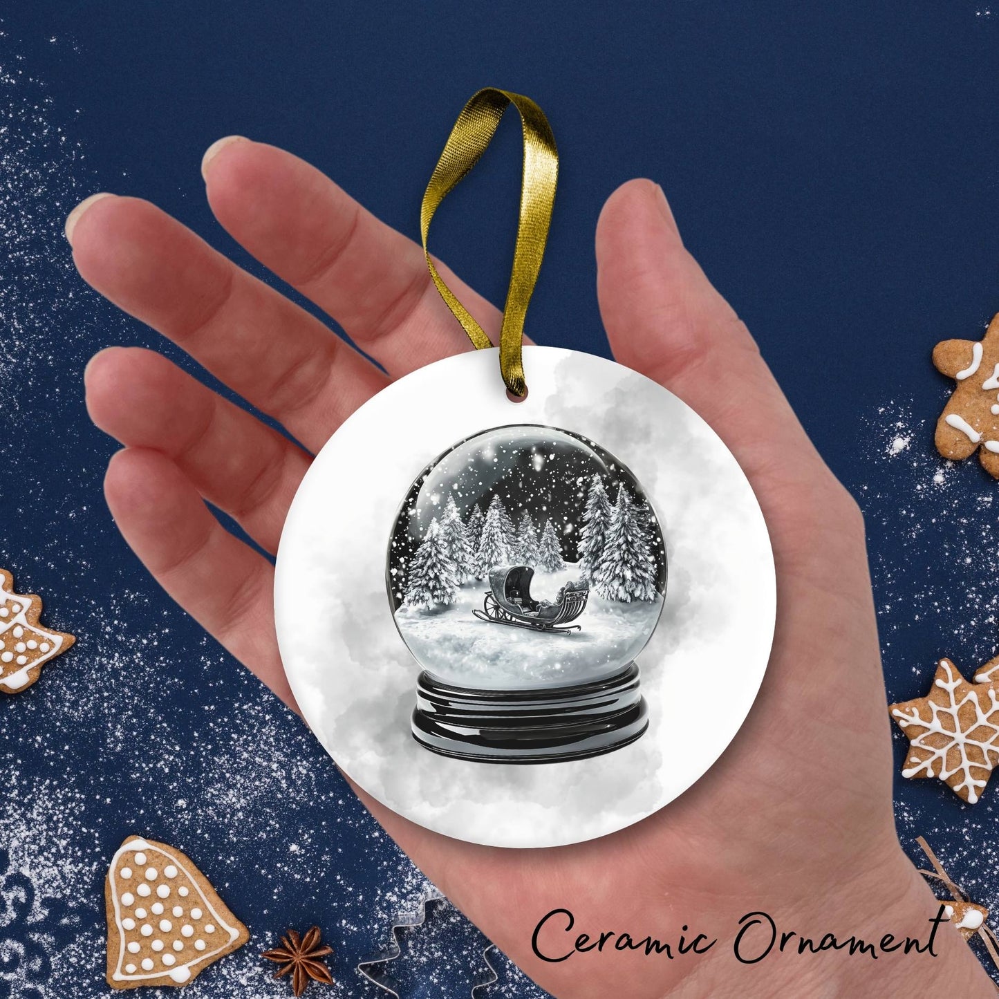 Gothic Christmas Decor Monochrome Black and White Ceramic Ornament 65-04