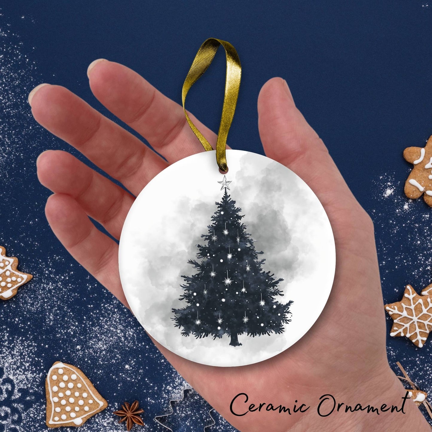 Gothic Christmas Decor Monochrome Black and White Ceramic Ornament 65-13