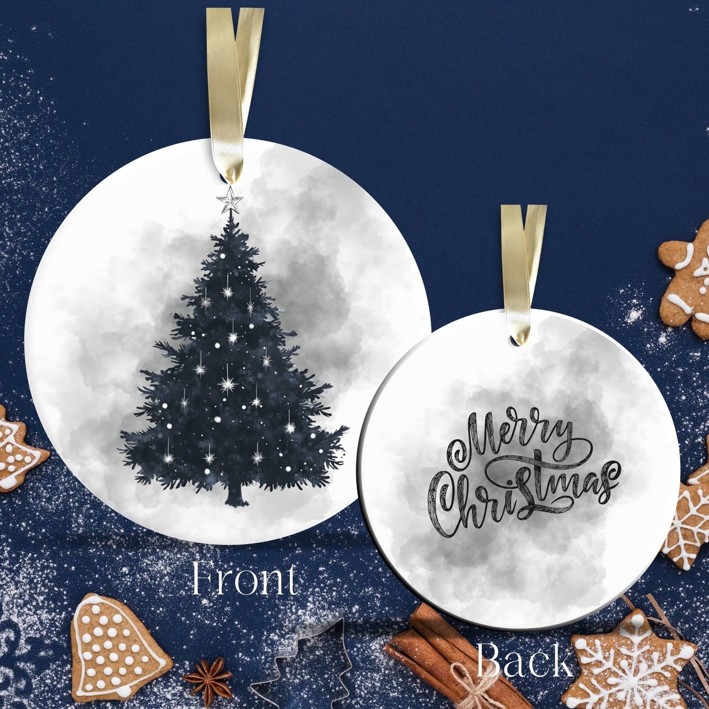 Gothic Christmas Decor Monochrome Black and White Ceramic Ornament 65-13