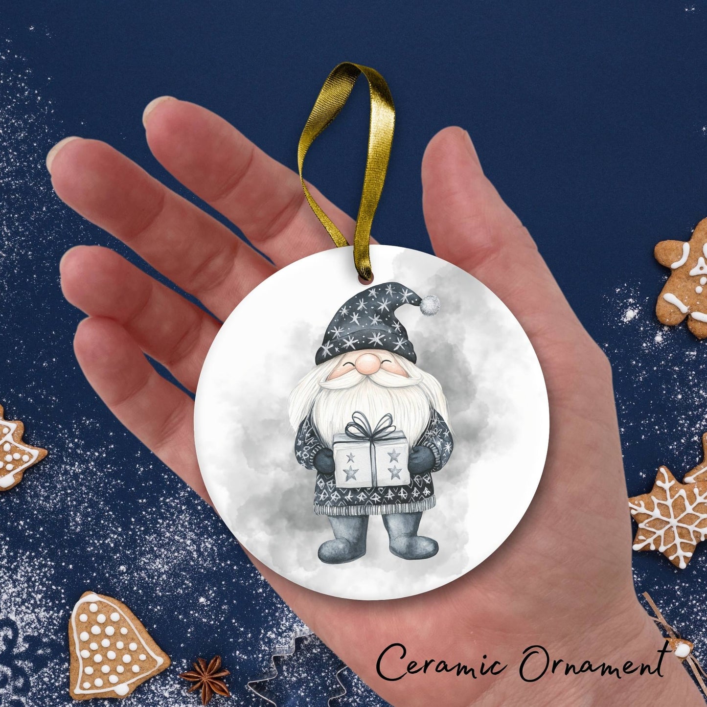 Gothic Christmas Decor Monochrome Black and White Ceramic Ornament 65-14
