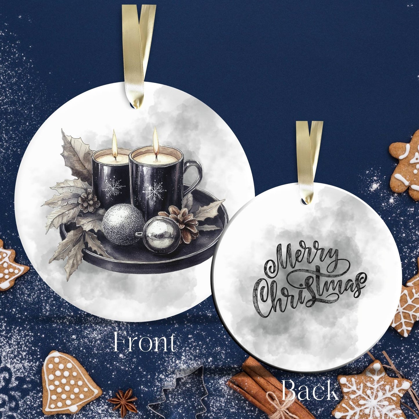 Gothic Christmas Decor Monochrome Black and White Ceramic Ornament 65-15