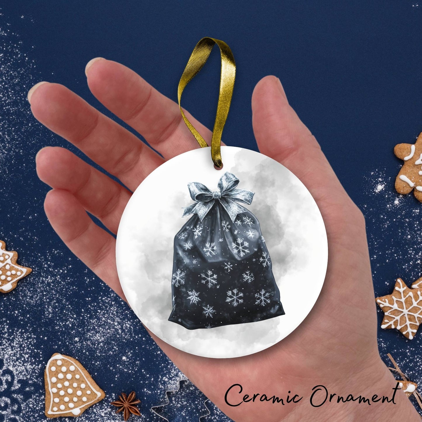 Gothic Christmas Decor Monochrome Black and White Ceramic Ornament 65-21