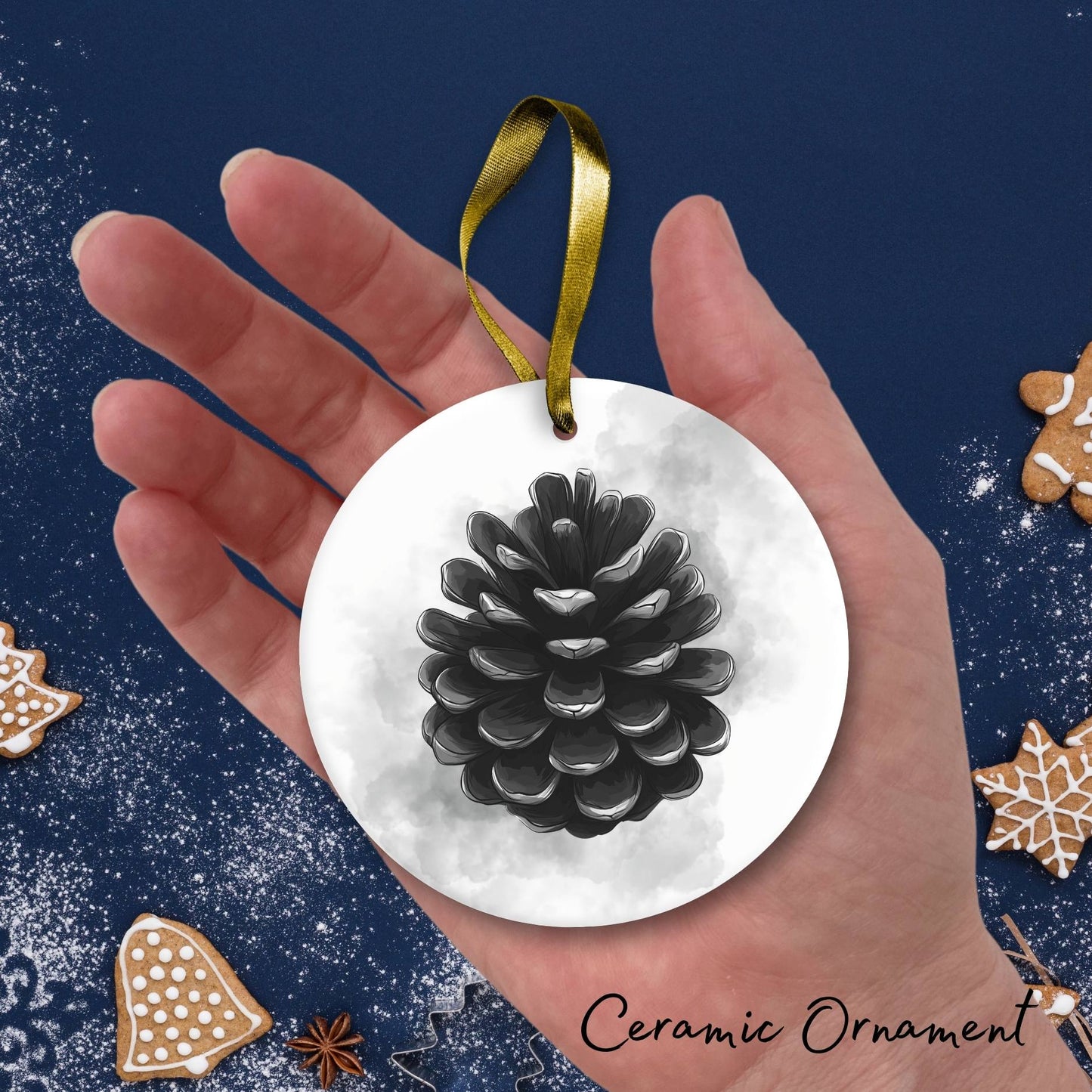 Gothic Christmas Decor Monochrome Black and White Ceramic Ornament 65-22