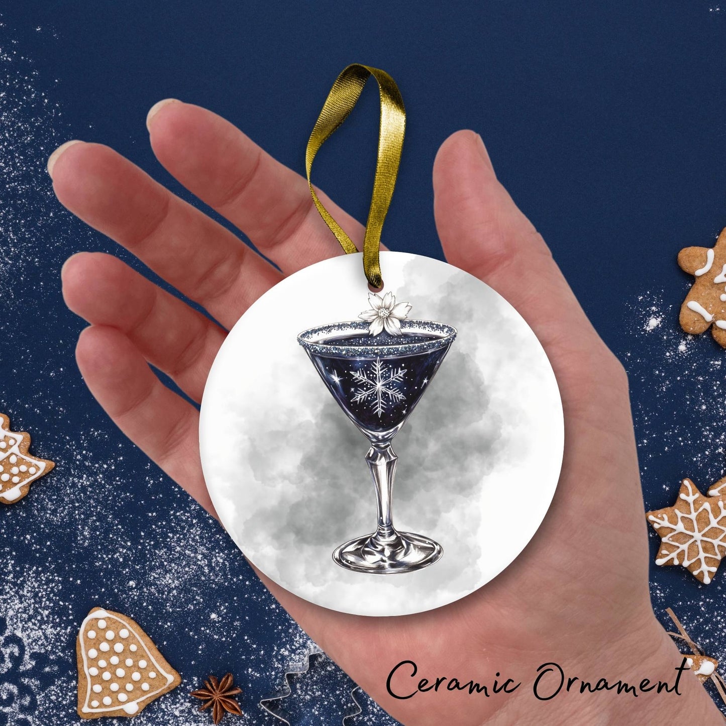 Gothic Christmas Decor Monochrome Black and White Ceramic Ornament 65-23