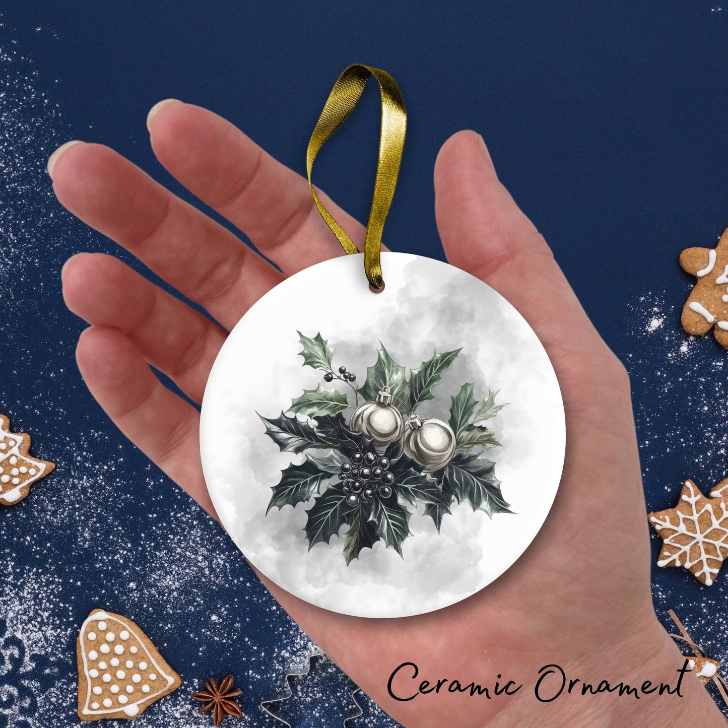 Gothic Christmas Decor Monochrome Black and White Ceramic Ornament 65-26