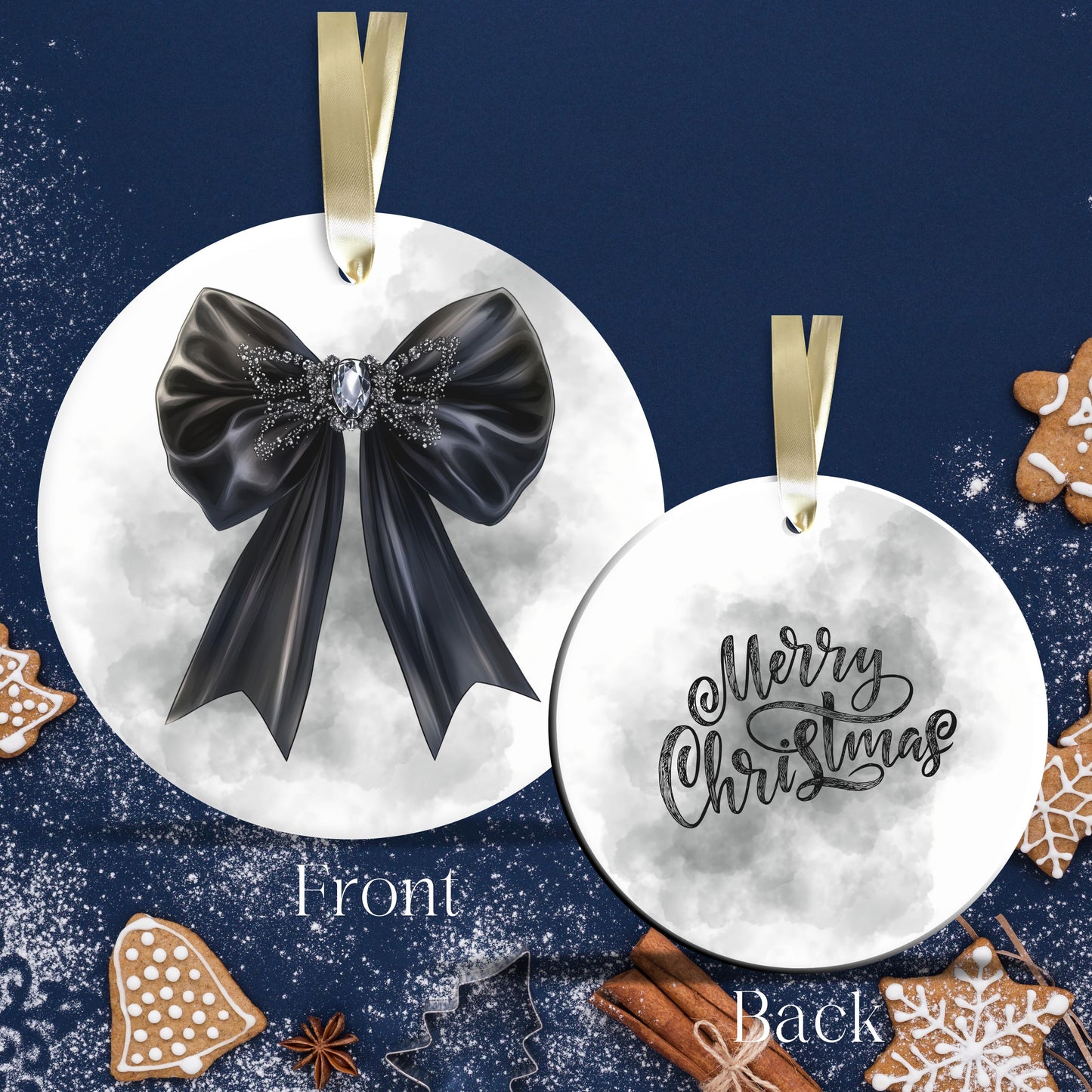 Gothic Christmas Decor Monochrome Black and White Ceramic Ornament 65-28