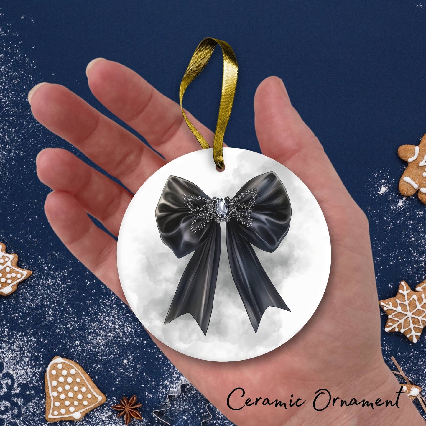 Gothic Christmas Decor Monochrome Black and White Ceramic Ornament 65-28