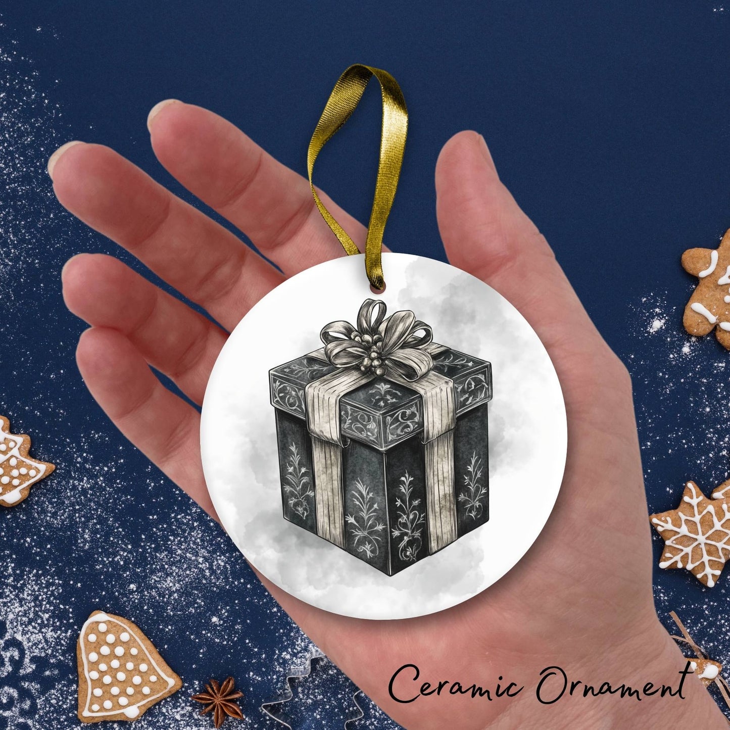 Gothic Christmas Decor Monochrome Black and White Ceramic Ornament 65-29