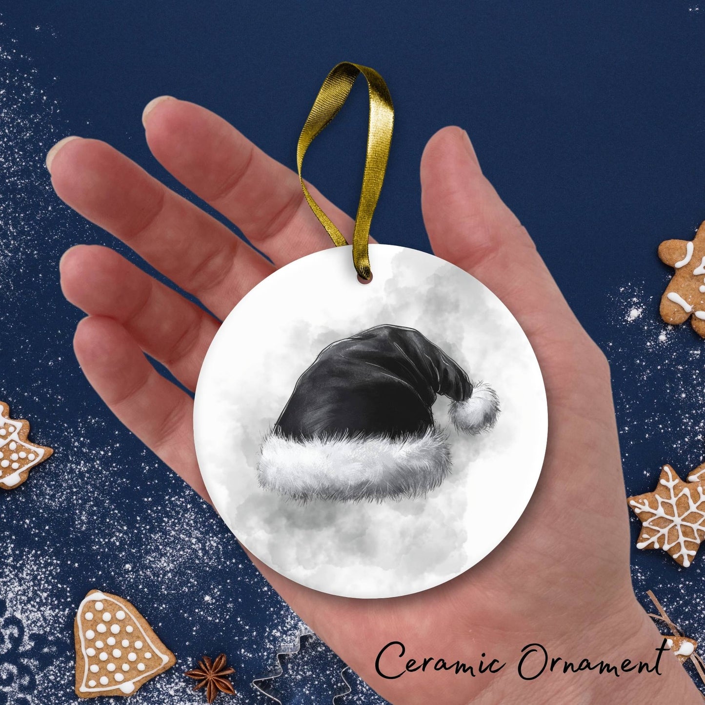 Gothic Christmas Decor Monochrome Black and White Ceramic Ornament 65-32