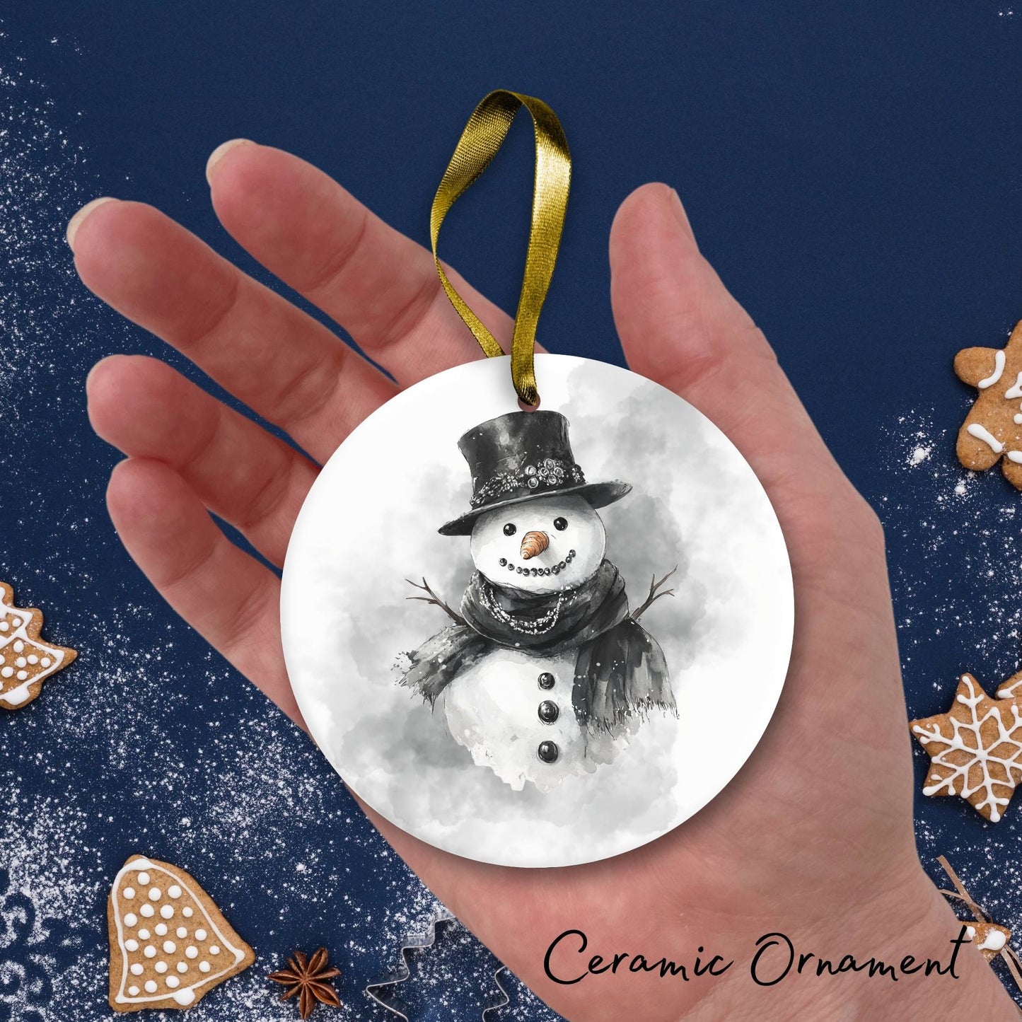 Gothic Christmas Decor Monochrome Black and White Ceramic Ornament 65-33