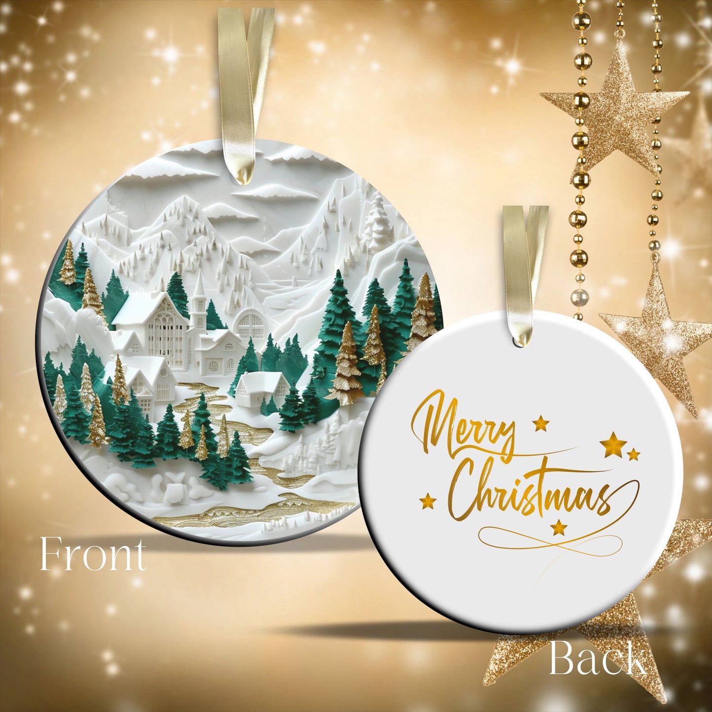 Green and Gold Christmas Ceramic Ornament 34-01
