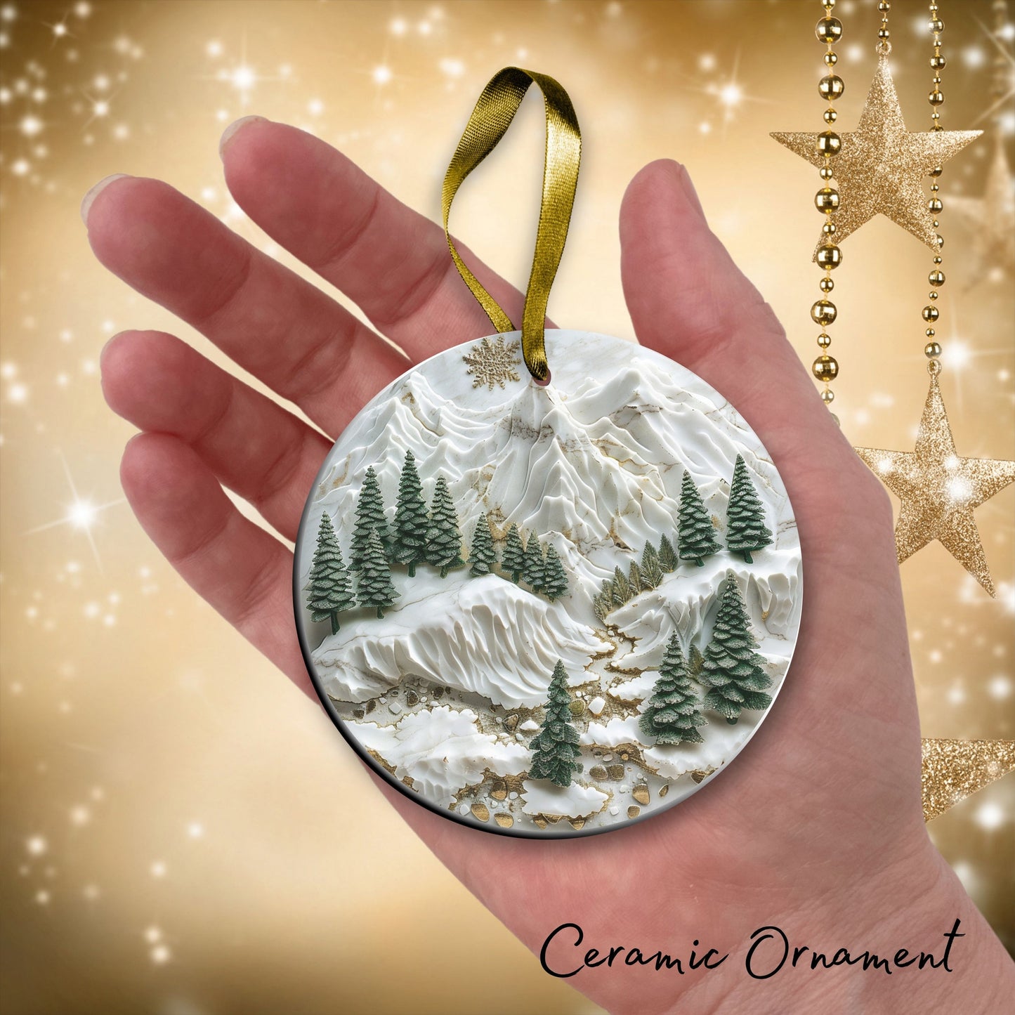Green and Gold Christmas Ceramic Ornament 34-05