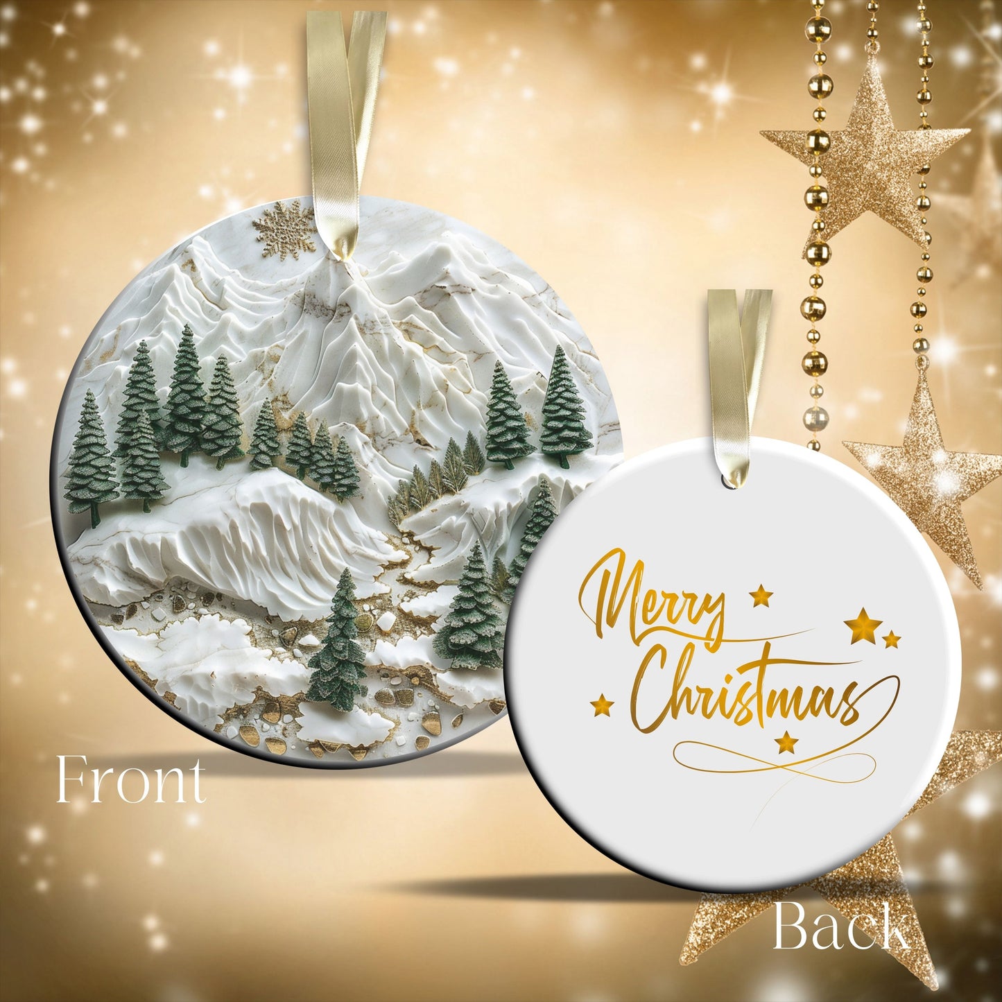 Green and Gold Christmas Ceramic Ornament 34-05