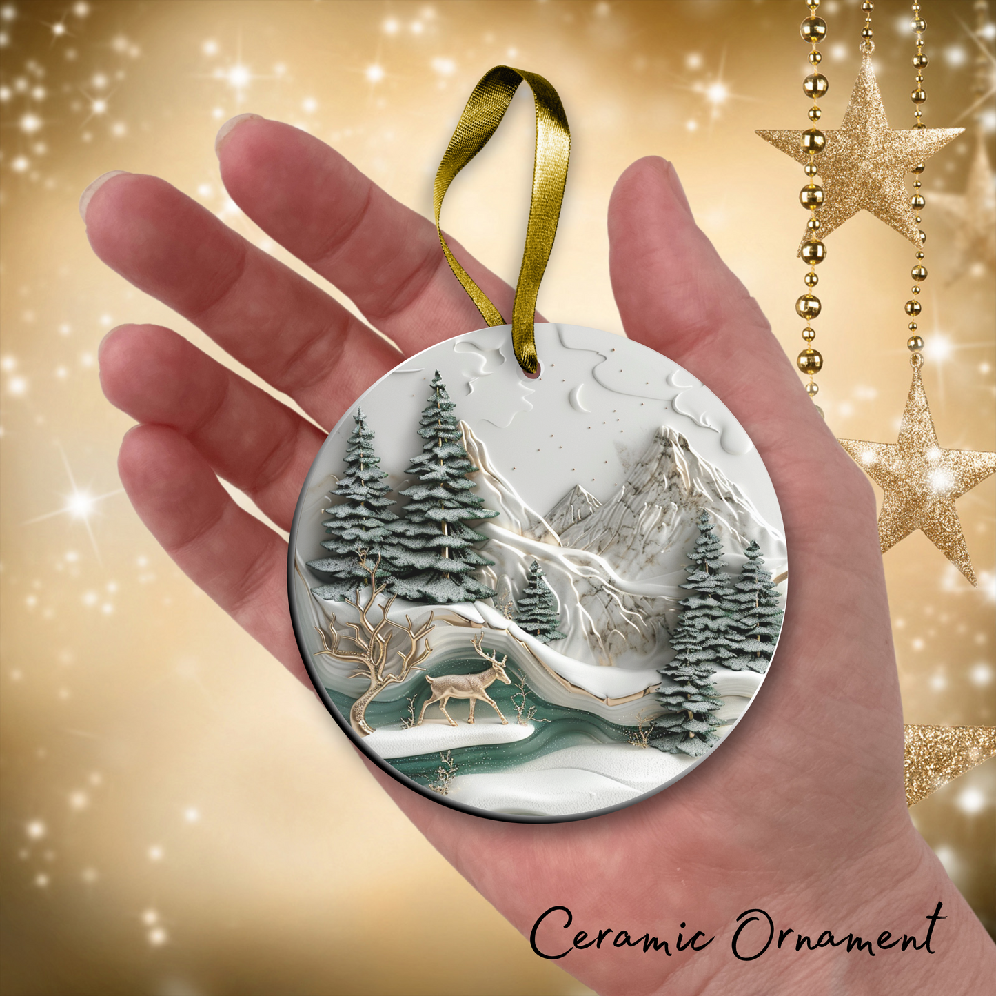 Christmas Tree with Deer Ceramic Ornament 34-23