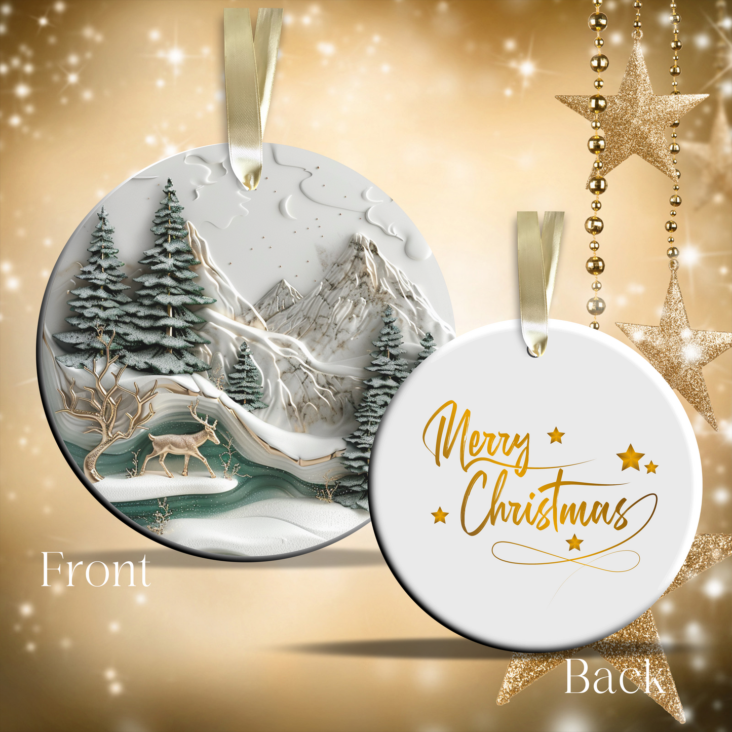 Christmas Tree with Deer Ceramic Ornament 34-23