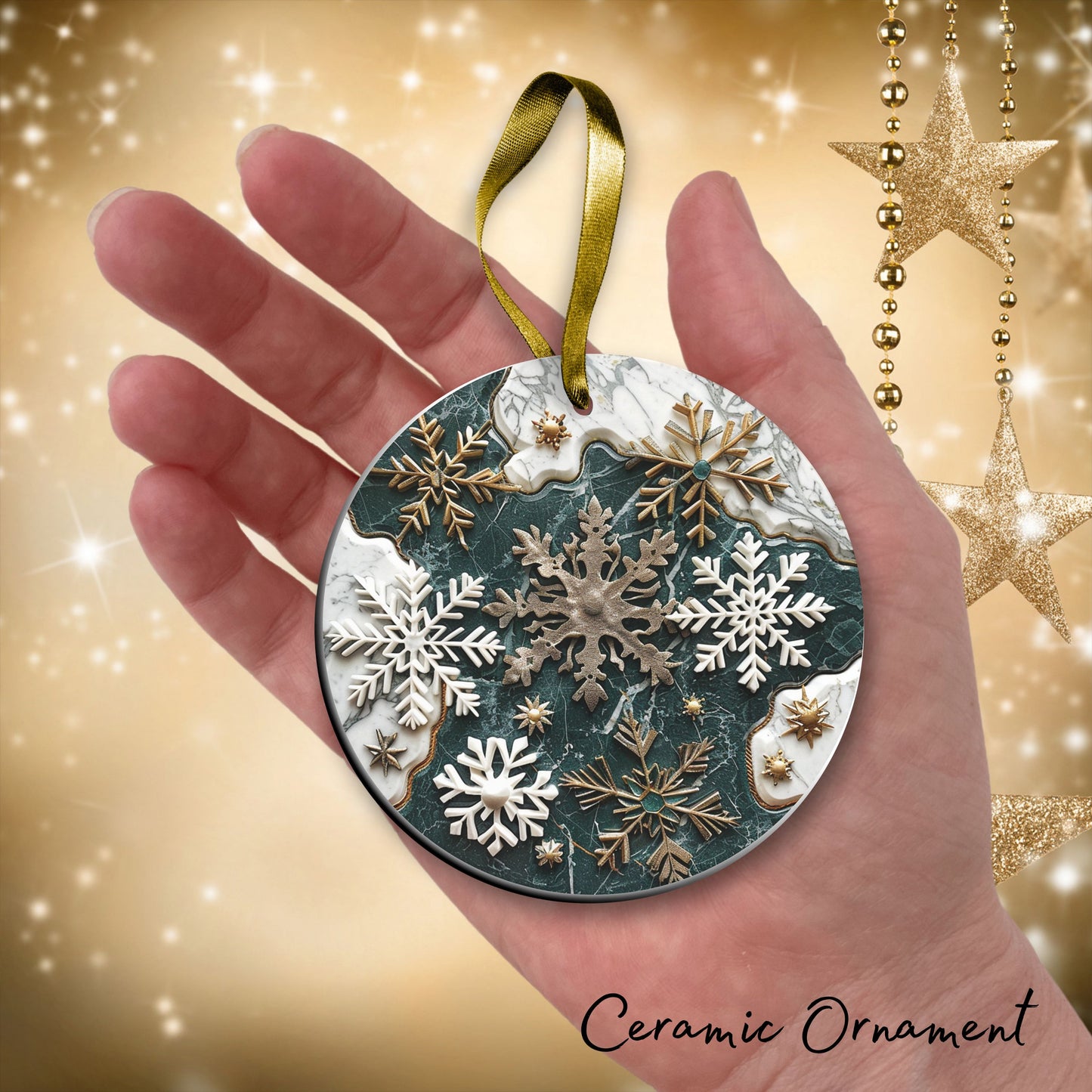 Christmas Gold and Green Ceramic Ornament 34-54