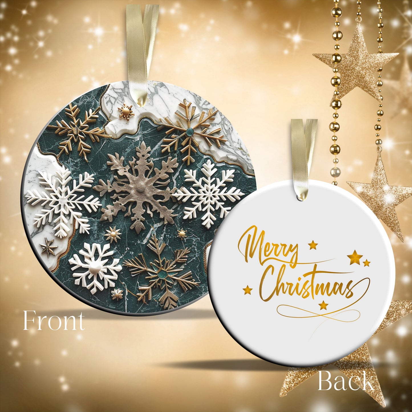 Christmas Gold and Green Ceramic Ornament 34-54