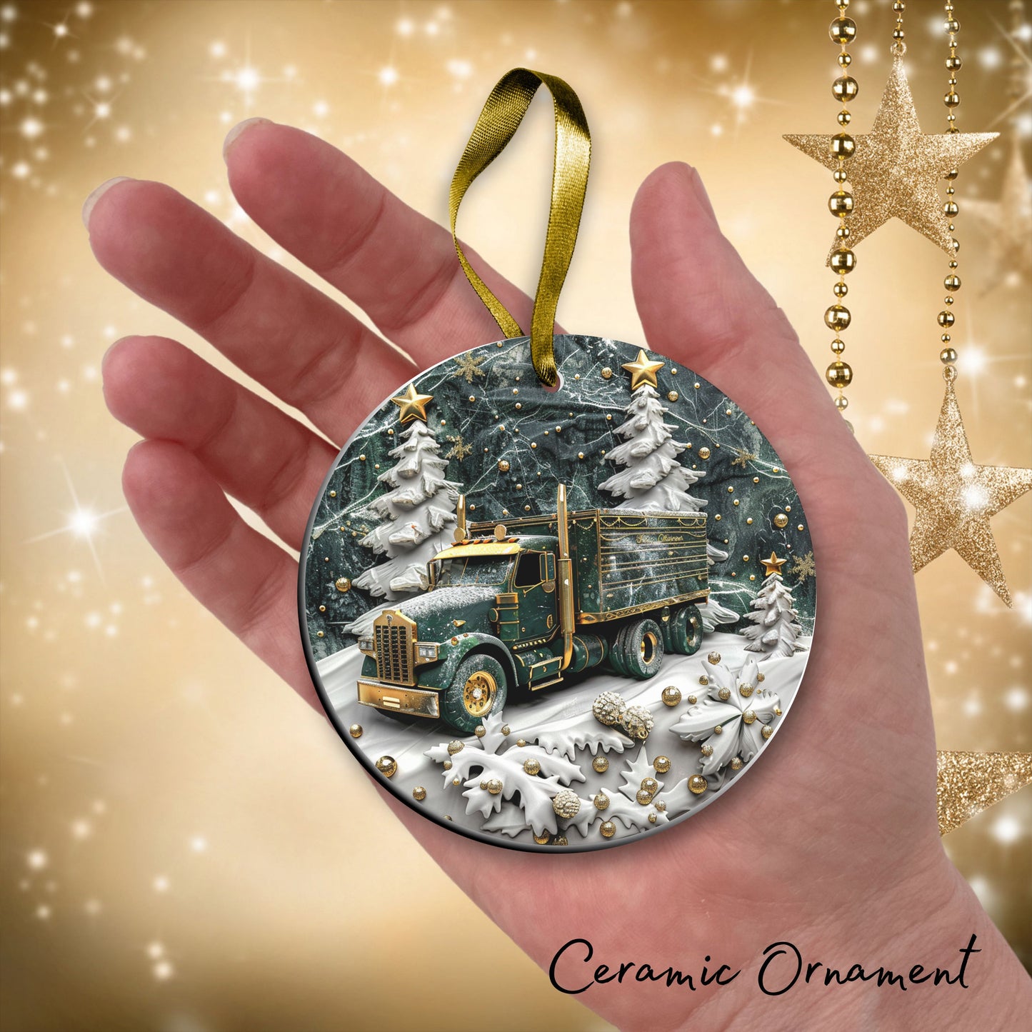 Christmas Gold and Green Ceramic Ornament 34-59