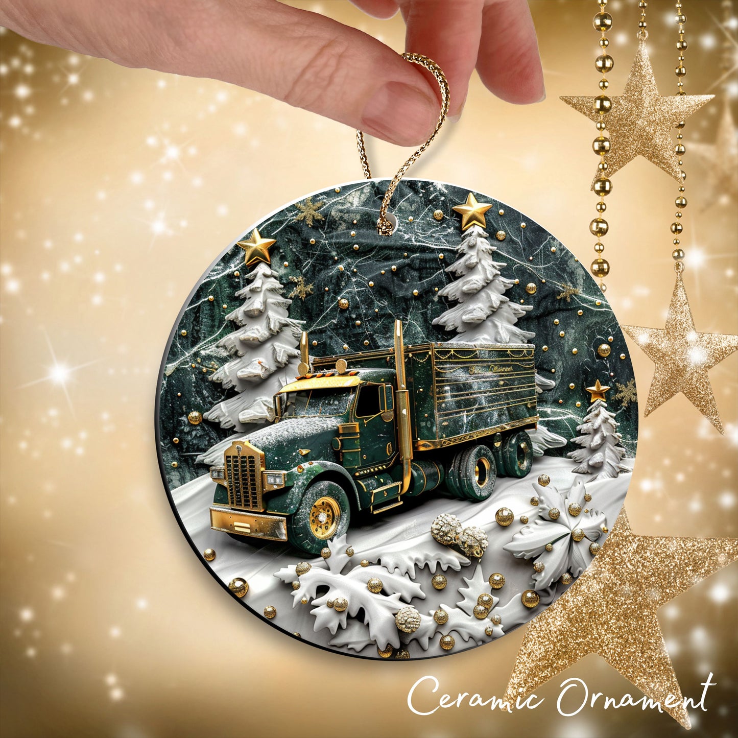 Christmas Gold and Green Ceramic Ornament 34-59