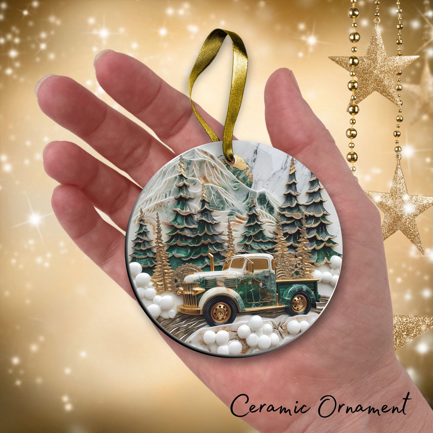 Christmas Gold and Green Ceramic Ornament 34-60