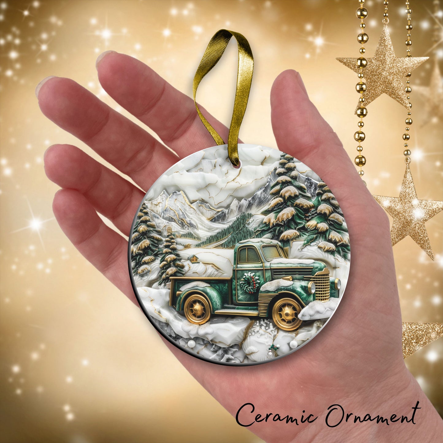 Christmas Gold and Green Ceramic Ornament 34-61