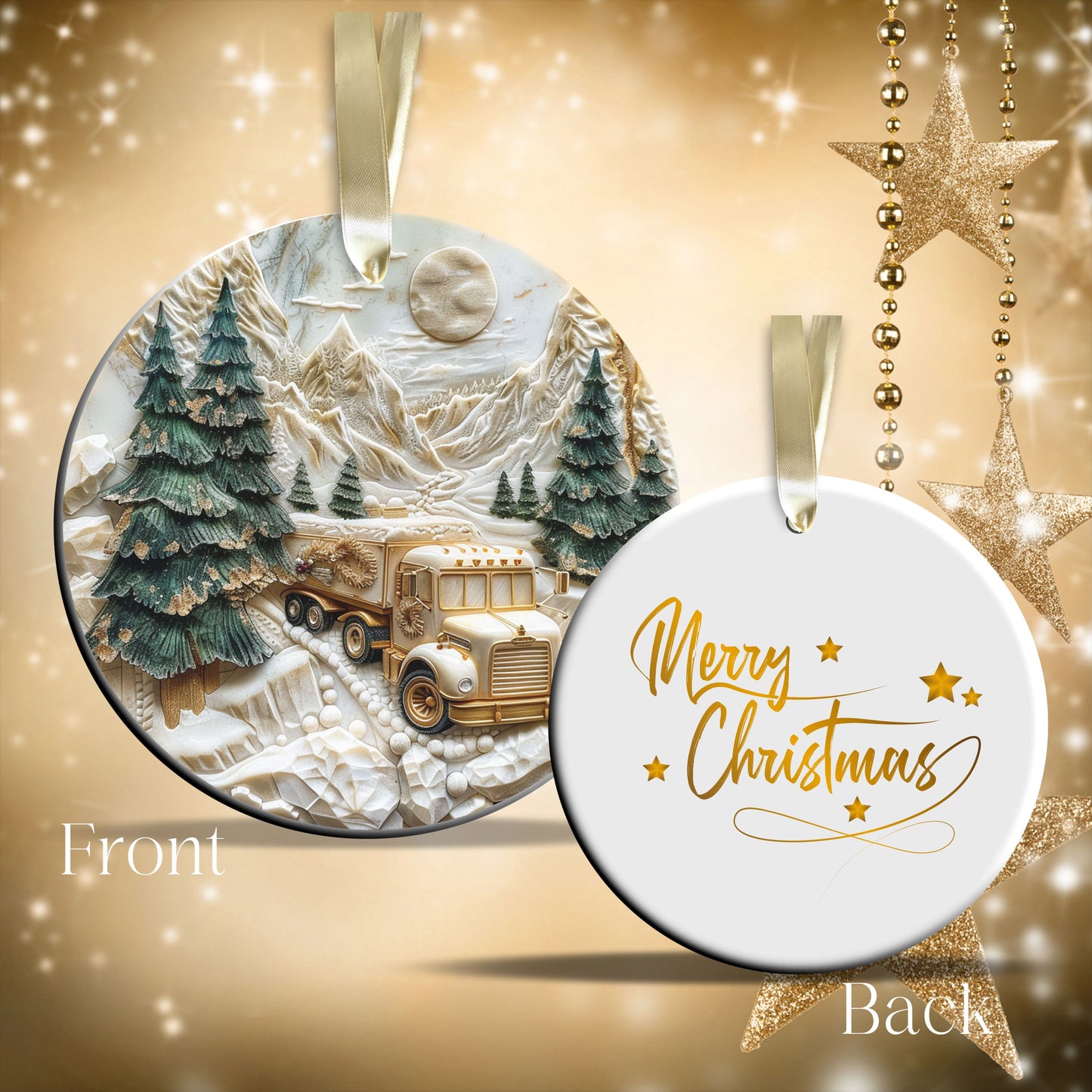 Christmas Gold and Green Ceramic Ornament 34-63