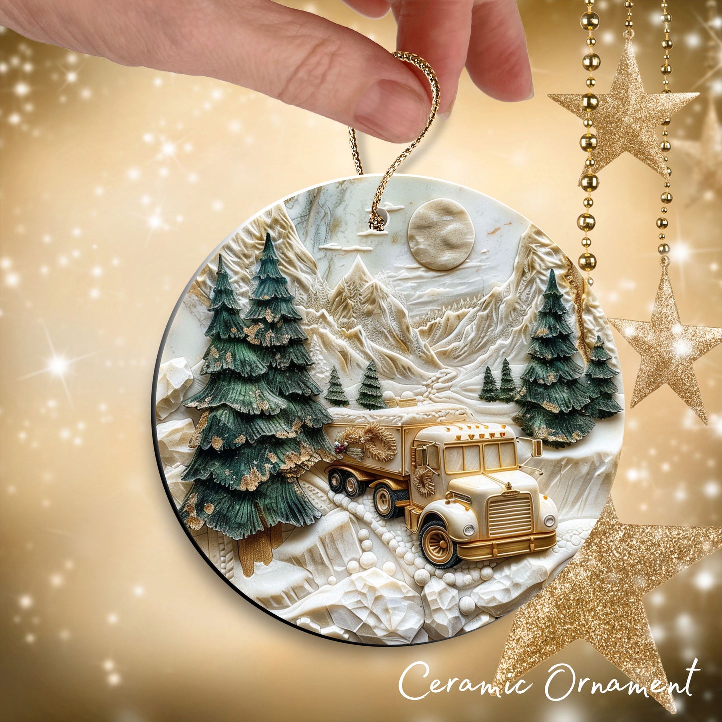Christmas Gold and Green Ceramic Ornament 34-63