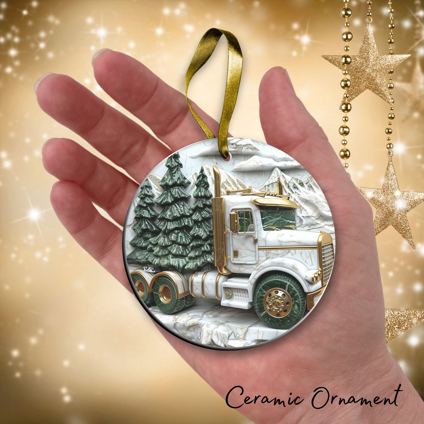 Christmas Gold and Green Ceramic Ornament 34-65